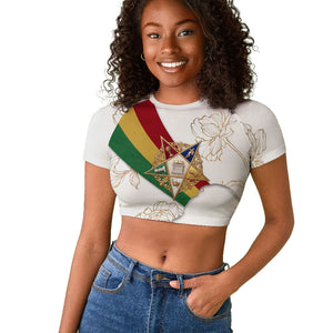 Order Of The Eastern Star Raglan Cropped T shirt OES Elegant Floral Line Art Fraternal Symbolism
