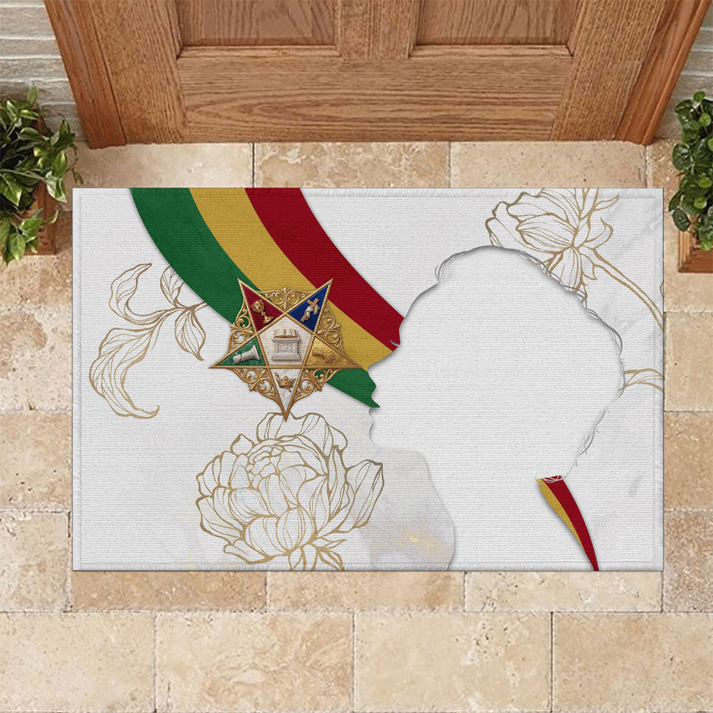 Order Of The Eastern Star Rubber Doormat OES Elegant Floral Line Art Fraternal Symbolism