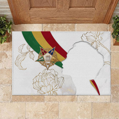 Order Of The Eastern Star Rubber Doormat OES Elegant Floral Line Art Fraternal Symbolism