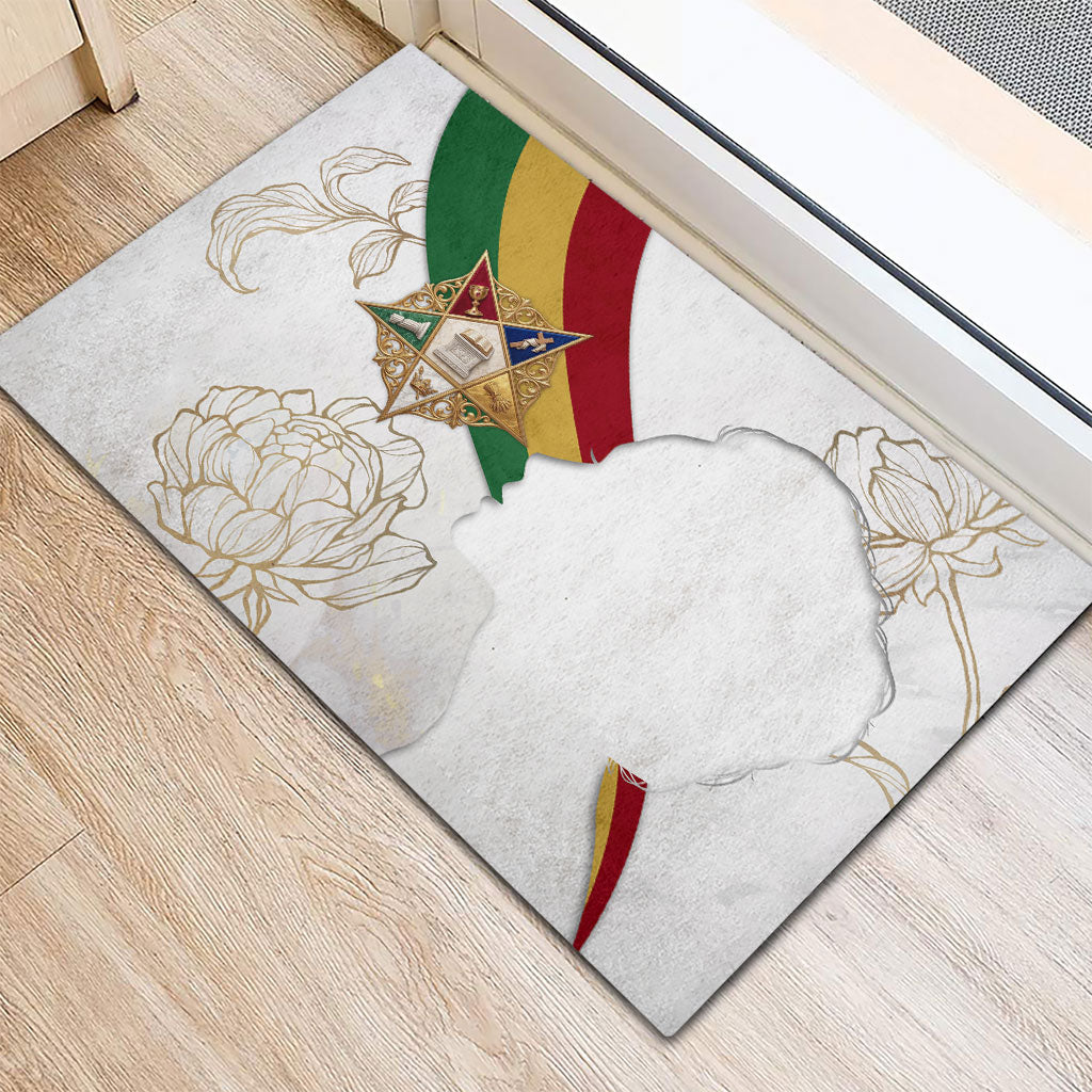 Order Of The Eastern Star Rubber Doormat OES Elegant Floral Line Art Fraternal Symbolism