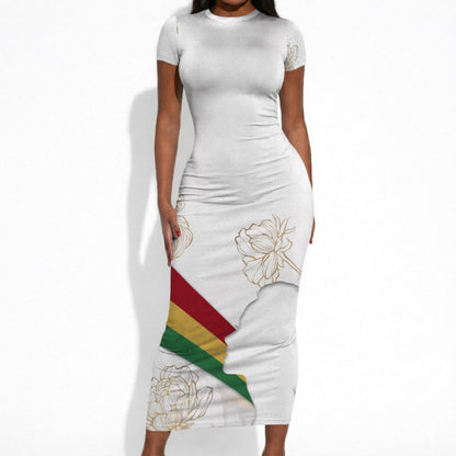Order Of The Eastern Star Short Sleeve Bodycon Dress OES Elegant Floral Line Art Fraternal Symbolism
