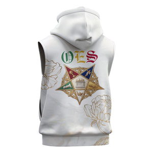 Order Of The Eastern Star Sleeveless Hoodie OES Elegant Floral Line Art Fraternal Symbolism