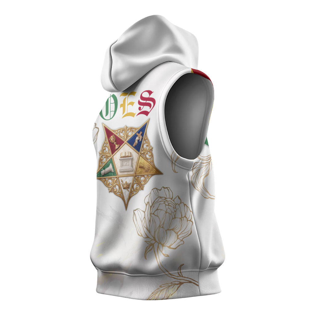 Order Of The Eastern Star Sleeveless Hoodie OES Elegant Floral Line Art Fraternal Symbolism