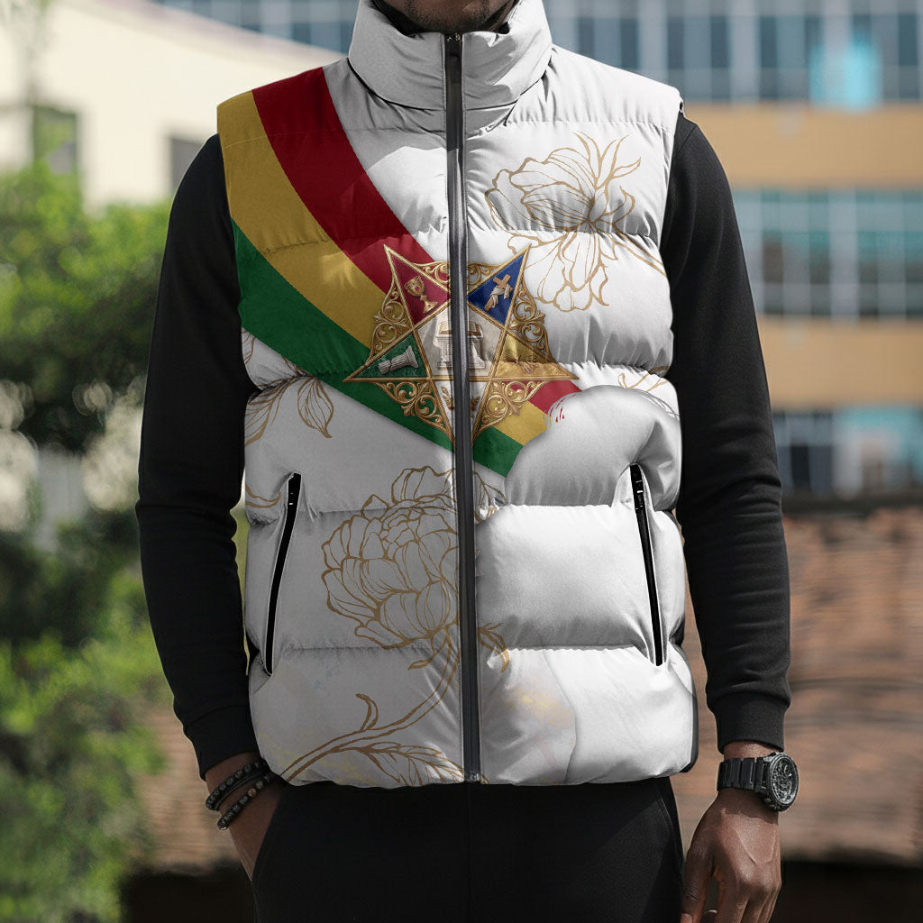 Order Of The Eastern Star Sleeveless Puffer Jacket OES Elegant Floral Line Art Fraternal Symbolism