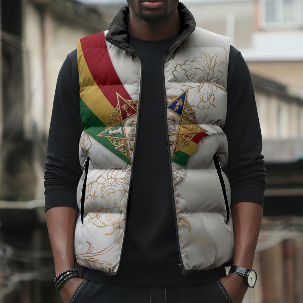 Order Of The Eastern Star Sleeveless Puffer Jacket OES Elegant Floral Line Art Fraternal Symbolism