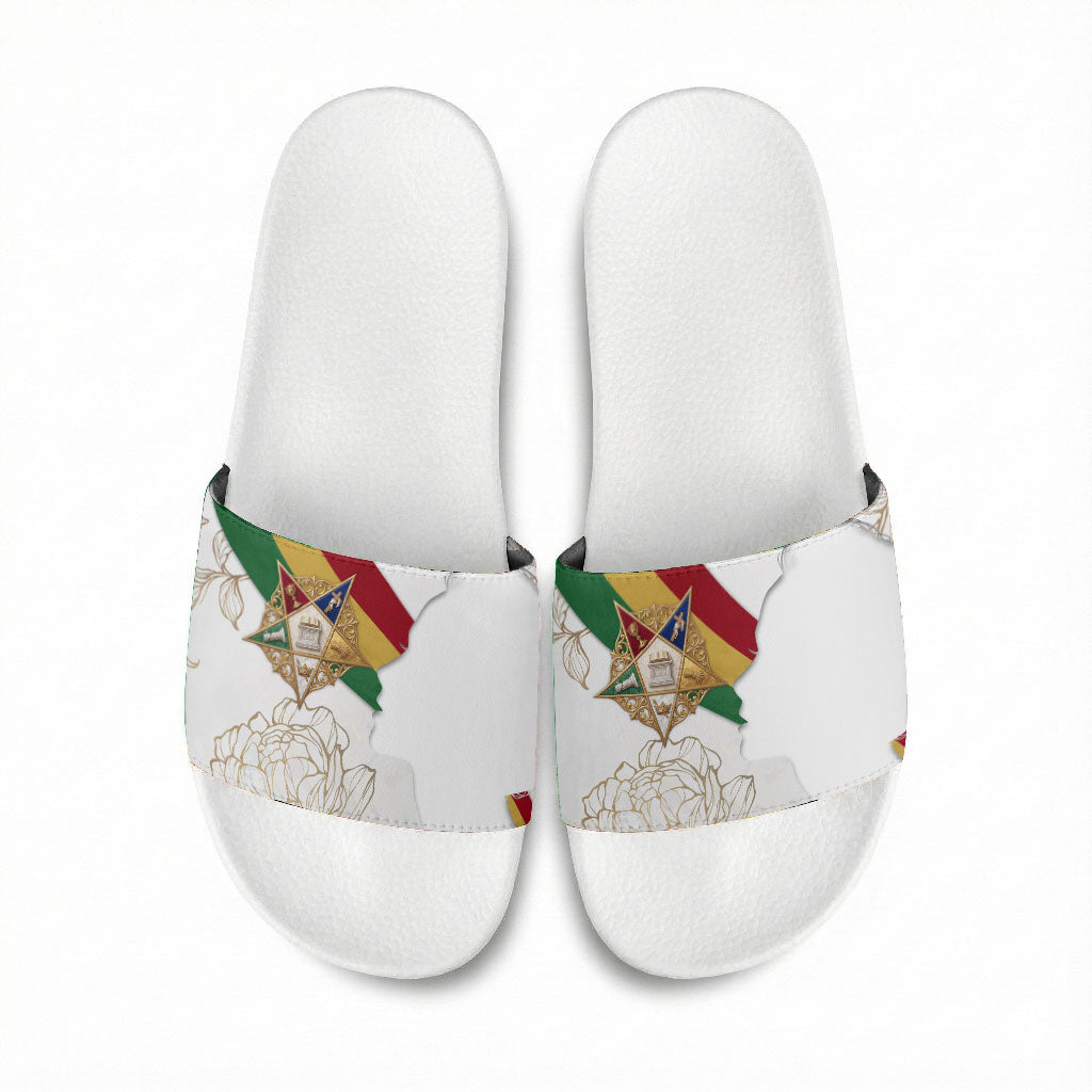 Order Of The Eastern Star Slide Sandals OES Elegant Floral Line Art Fraternal Symbolism