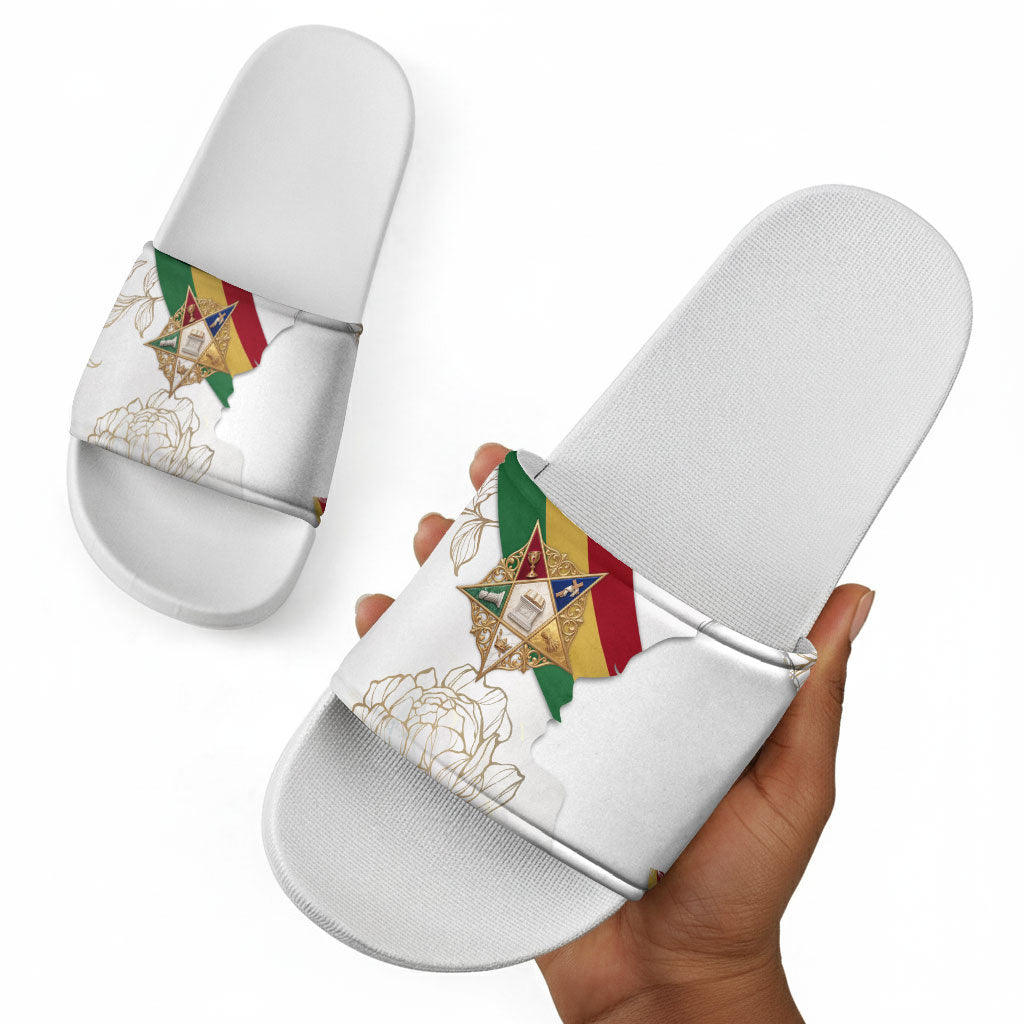 Order Of The Eastern Star Slide Sandals OES Elegant Floral Line Art Fraternal Symbolism