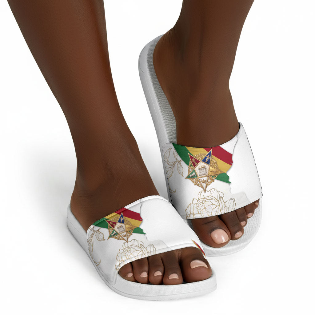 Order Of The Eastern Star Slide Sandals OES Elegant Floral Line Art Fraternal Symbolism