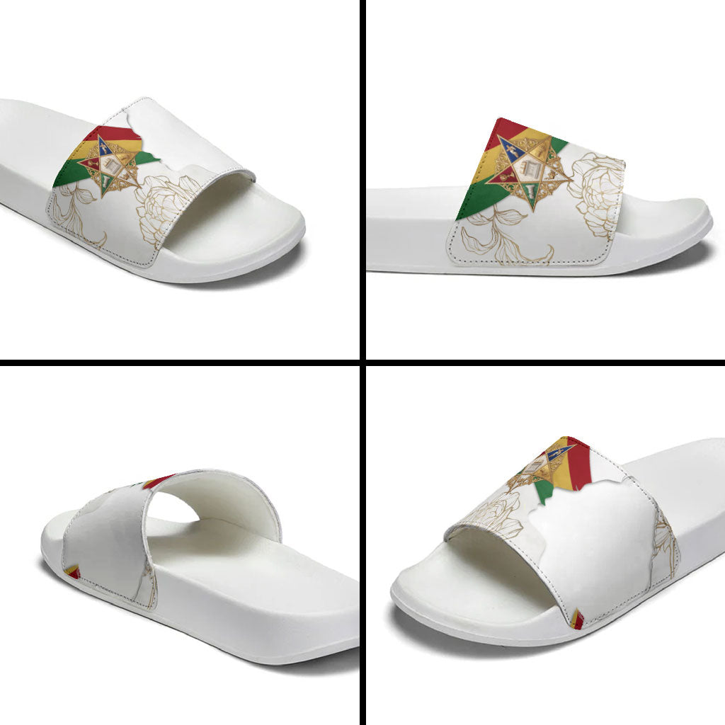Order Of The Eastern Star Slide Sandals OES Elegant Floral Line Art Fraternal Symbolism