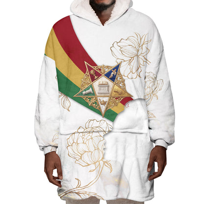 Order Of The Eastern Star Wearable Blanket Hoodie OES Elegant Floral Line Art Fraternal Symbolism