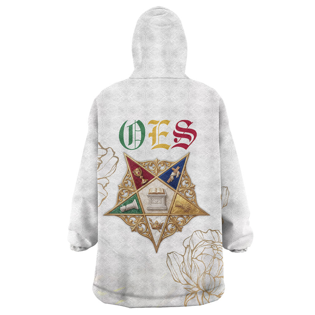 Order Of The Eastern Star Wearable Blanket Hoodie OES Elegant Floral Line Art Fraternal Symbolism