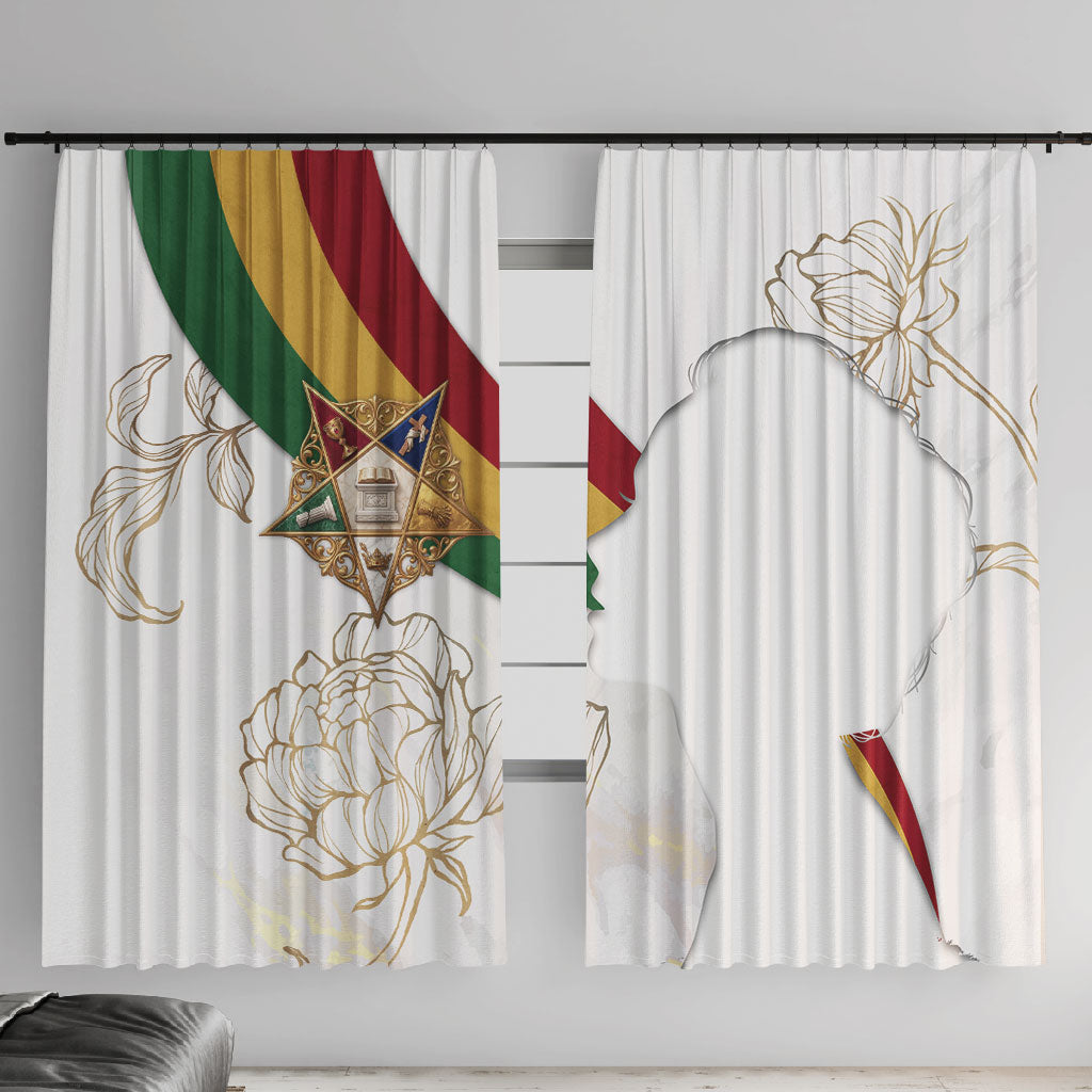 Order Of The Eastern Star Window Curtain OES Elegant Floral Line Art Fraternal Symbolism