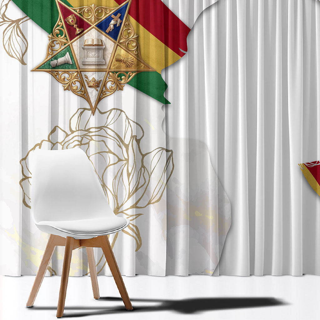 Order Of The Eastern Star Window Curtain OES Elegant Floral Line Art Fraternal Symbolism