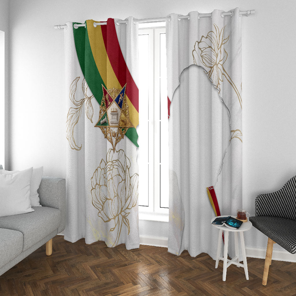 Order Of The Eastern Star Window Curtain OES Elegant Floral Line Art Fraternal Symbolism