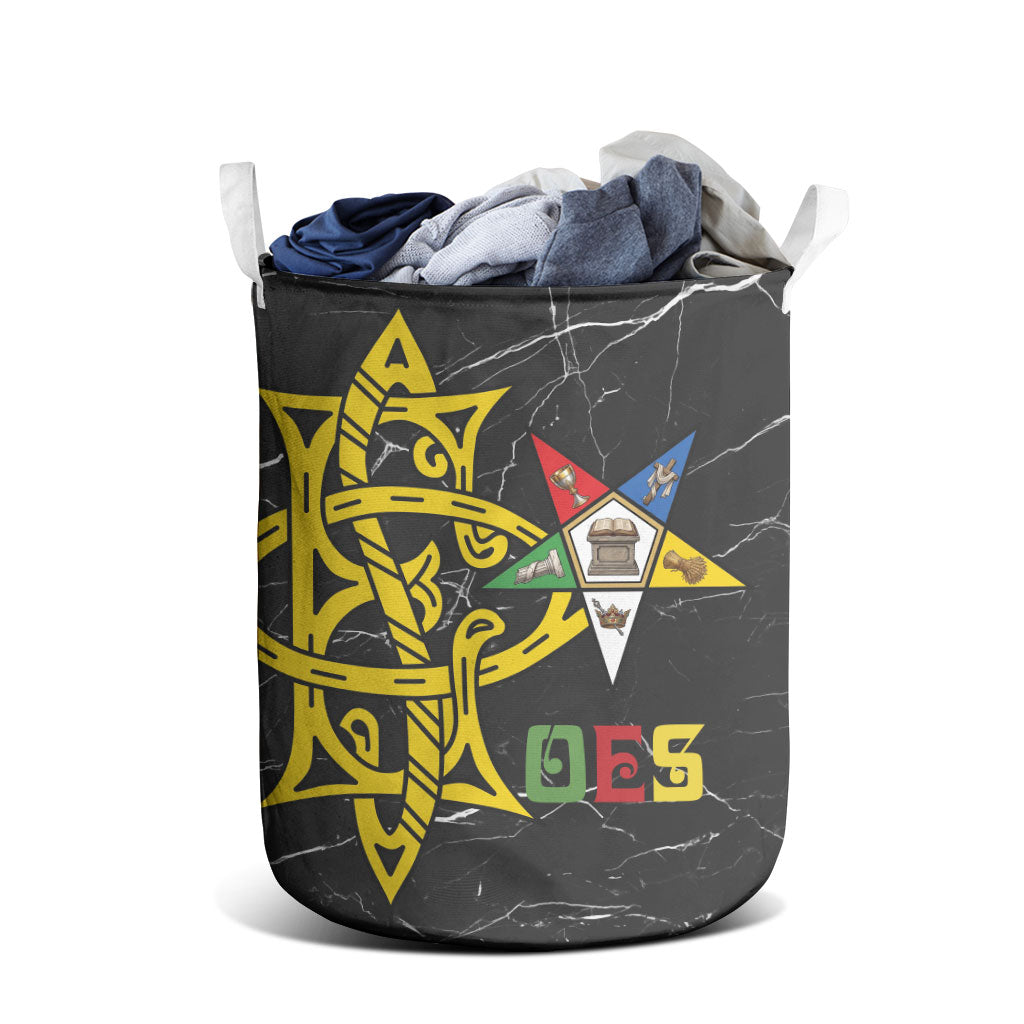 OES Order Of The Eastern Star Laundry Basket Five Pointed Star Emblem On Black Marble Texture
