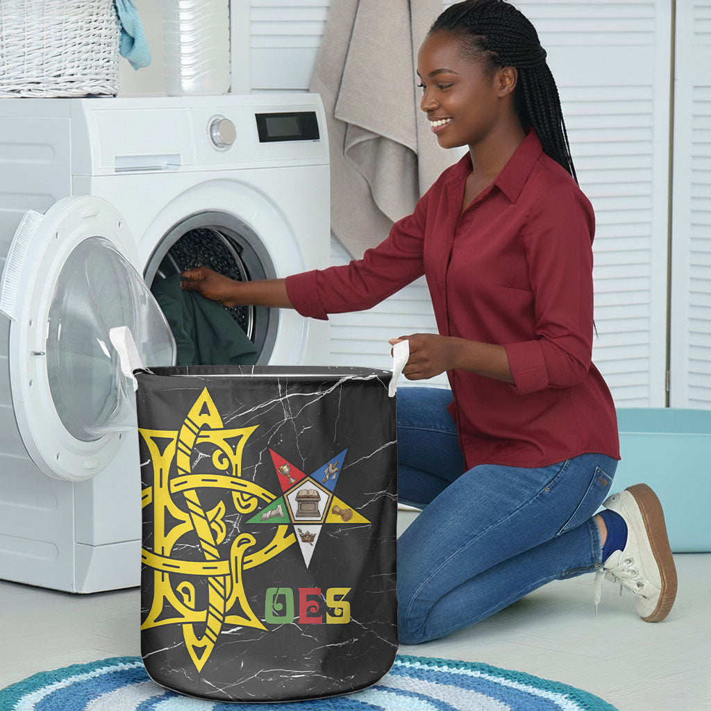 OES Order Of The Eastern Star Laundry Basket Five Pointed Star Emblem On Black Marble Texture