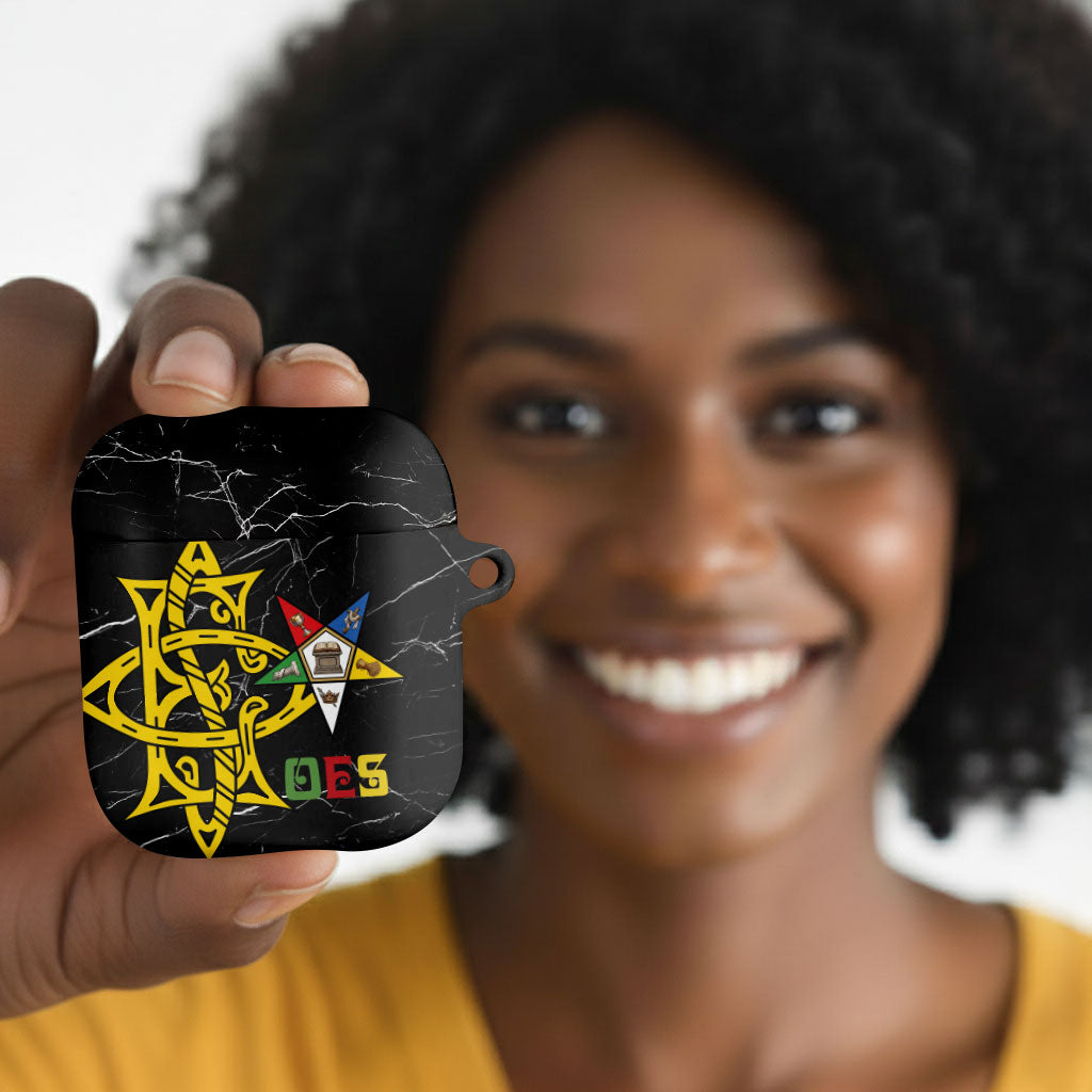 OES Order Of The Eastern Star AirPods Case Five Pointed Star Emblem On Black Marble Texture