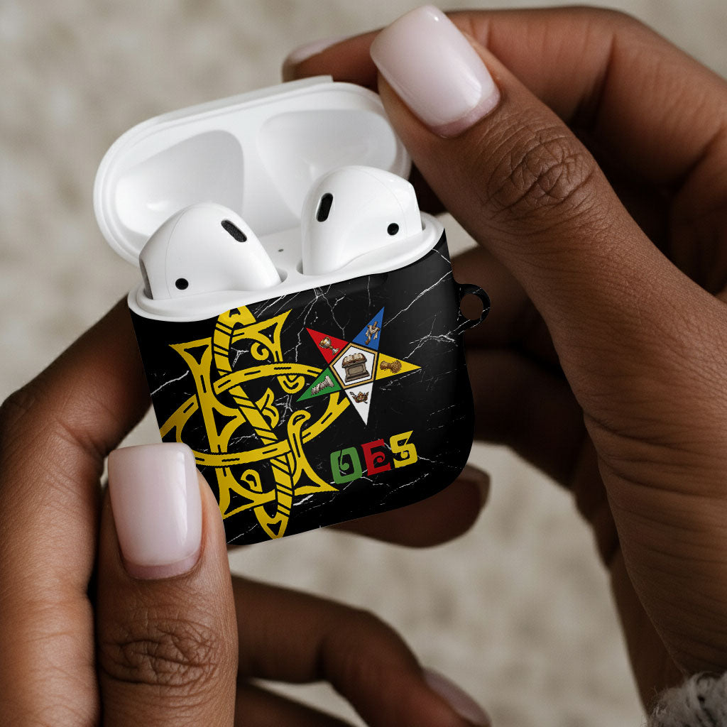 OES Order Of The Eastern Star AirPods Case Five Pointed Star Emblem On Black Marble Texture