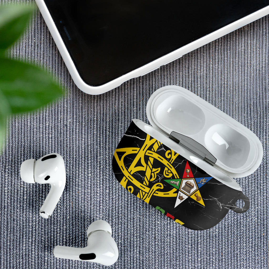 OES Order Of The Eastern Star AirPods Case Five Pointed Star Emblem On Black Marble Texture