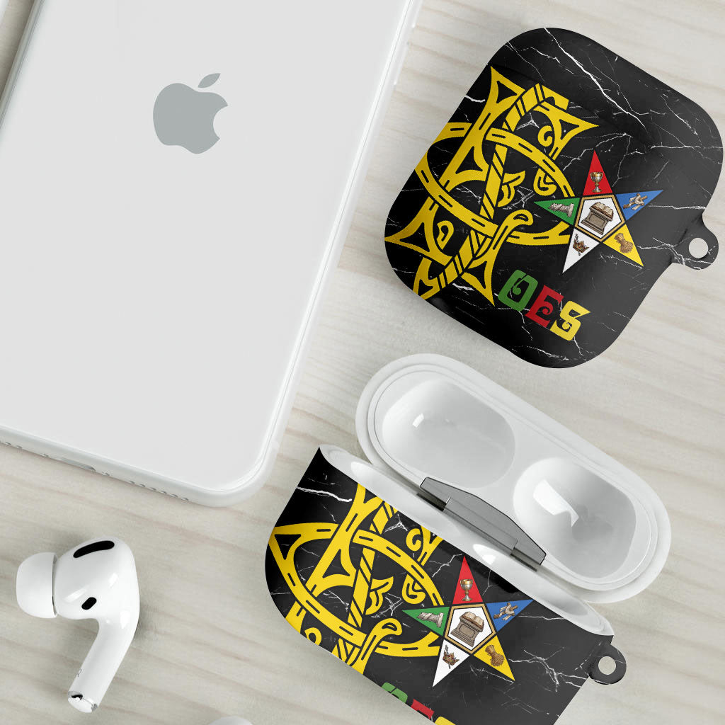 OES Order Of The Eastern Star AirPods Case Five Pointed Star Emblem On Black Marble Texture