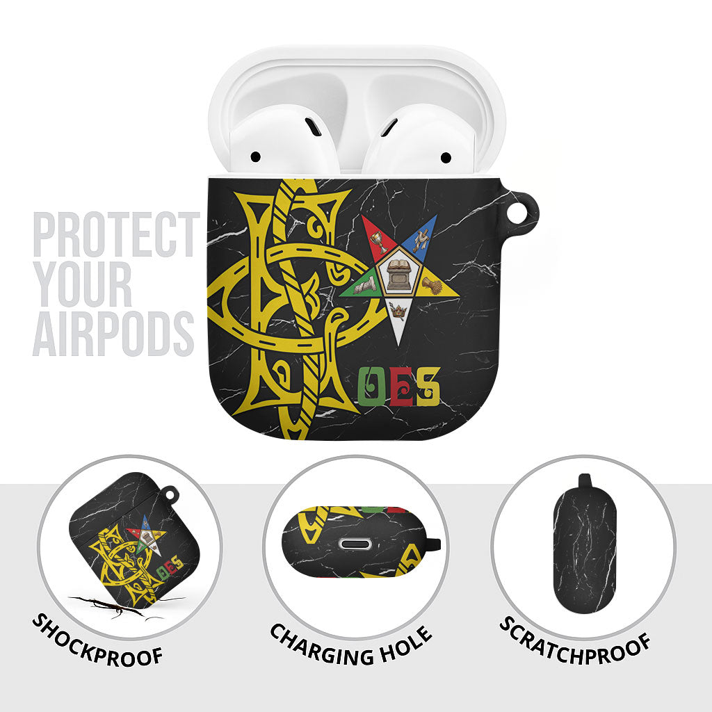 OES Order Of The Eastern Star AirPods Case Five Pointed Star Emblem On Black Marble Texture