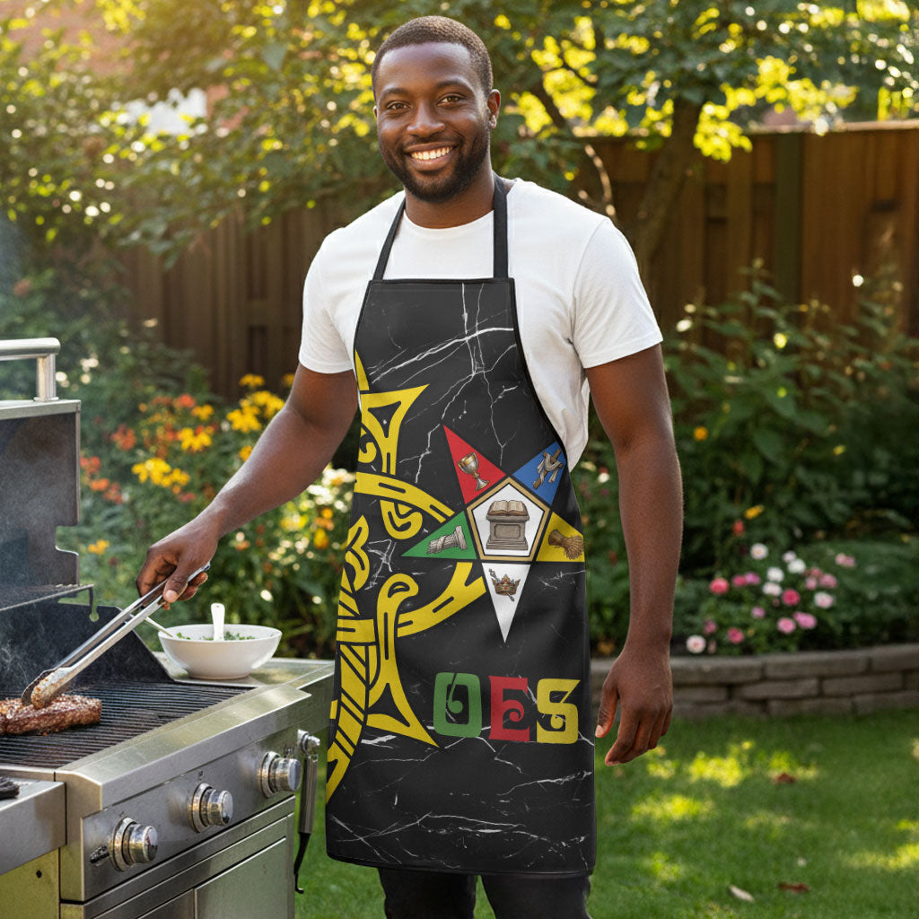 OES Order Of The Eastern Star Apron Five Pointed Star Emblem On Black Marble Texture