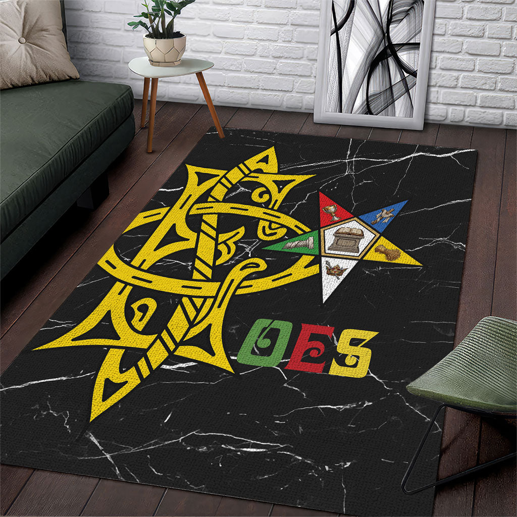 OES Order Of The Eastern Star Area Rug Five Pointed Star Emblem On Black Marble Texture