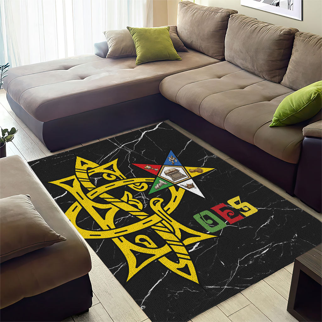 OES Order Of The Eastern Star Area Rug Five Pointed Star Emblem On Black Marble Texture