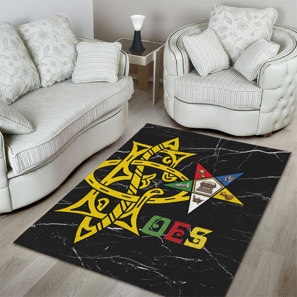 OES Order Of The Eastern Star Area Rug Five Pointed Star Emblem On Black Marble Texture
