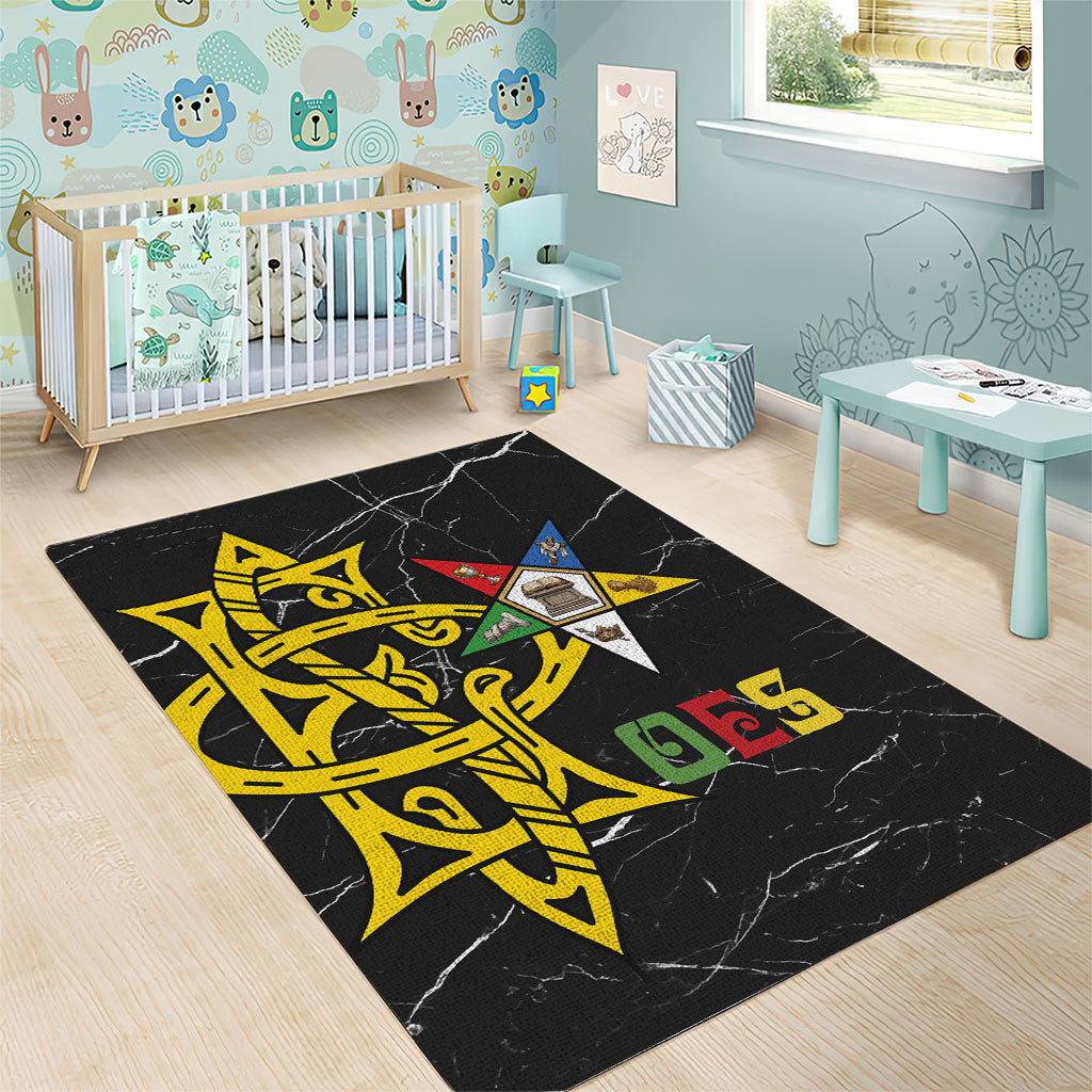OES Order Of The Eastern Star Area Rug Five Pointed Star Emblem On Black Marble Texture