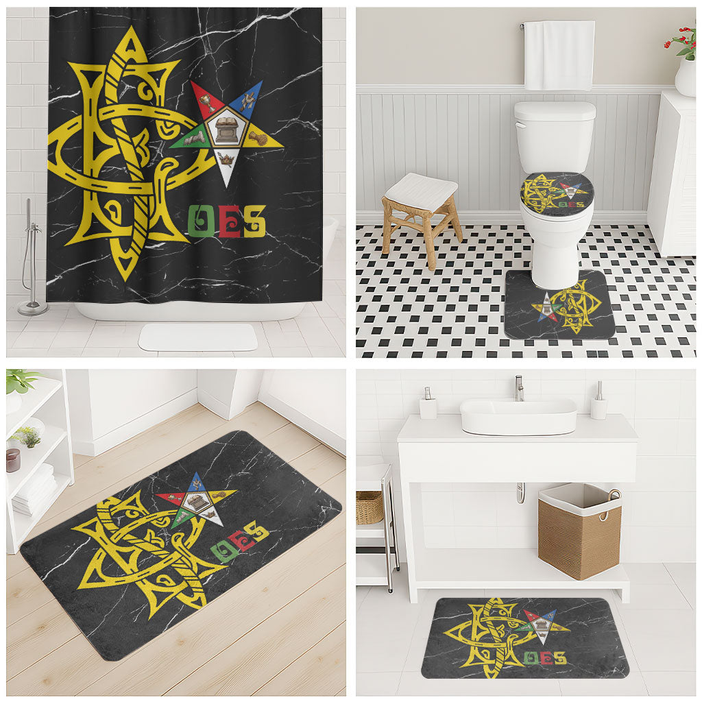 OES Order Of The Eastern Star Bathroom Set Five Pointed Star Emblem On Black Marble Texture
