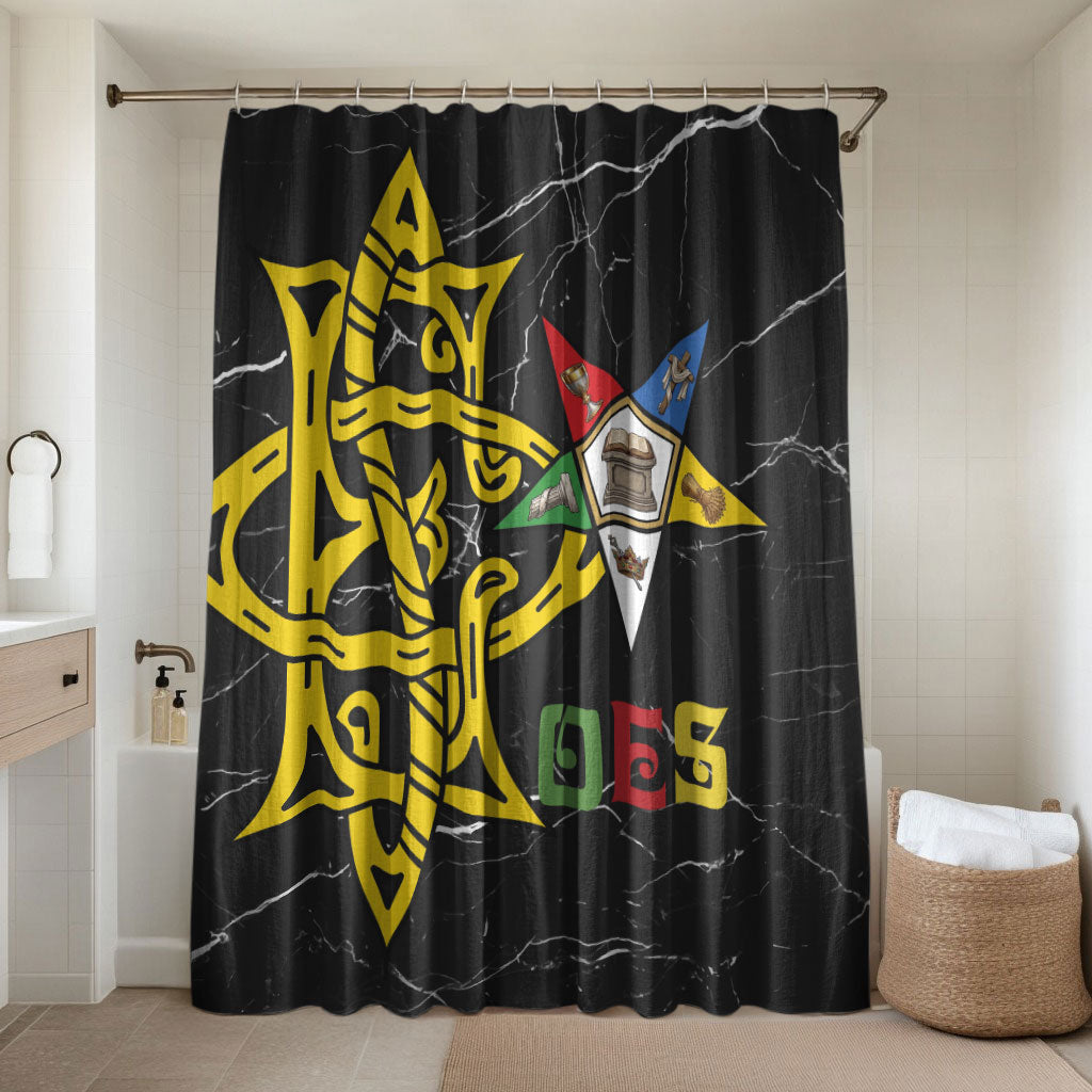 OES Order Of The Eastern Star Bathroom Set Five Pointed Star Emblem On Black Marble Texture