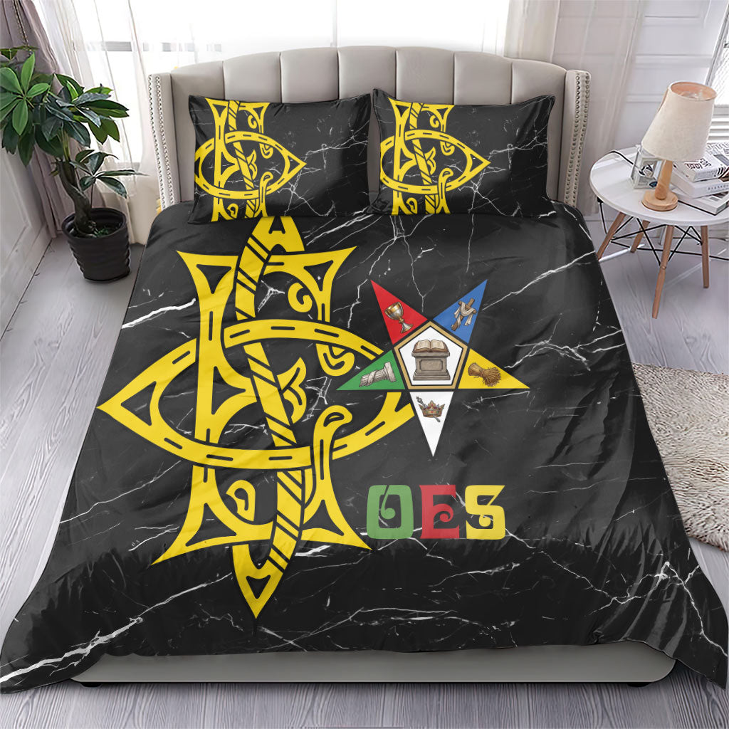 OES Order Of The Eastern Star Bedding Set Five Pointed Star Emblem On Black Marble Texture