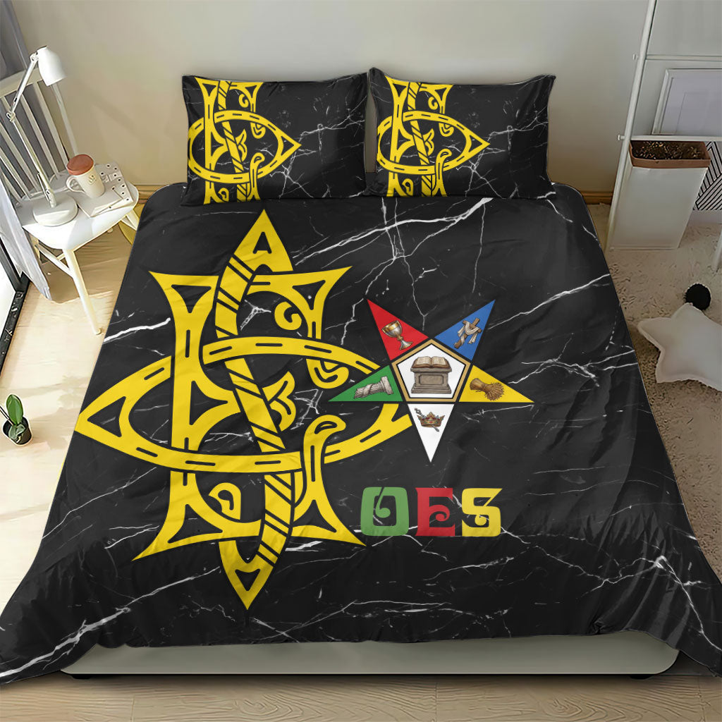OES Order Of The Eastern Star Bedding Set Five Pointed Star Emblem On Black Marble Texture