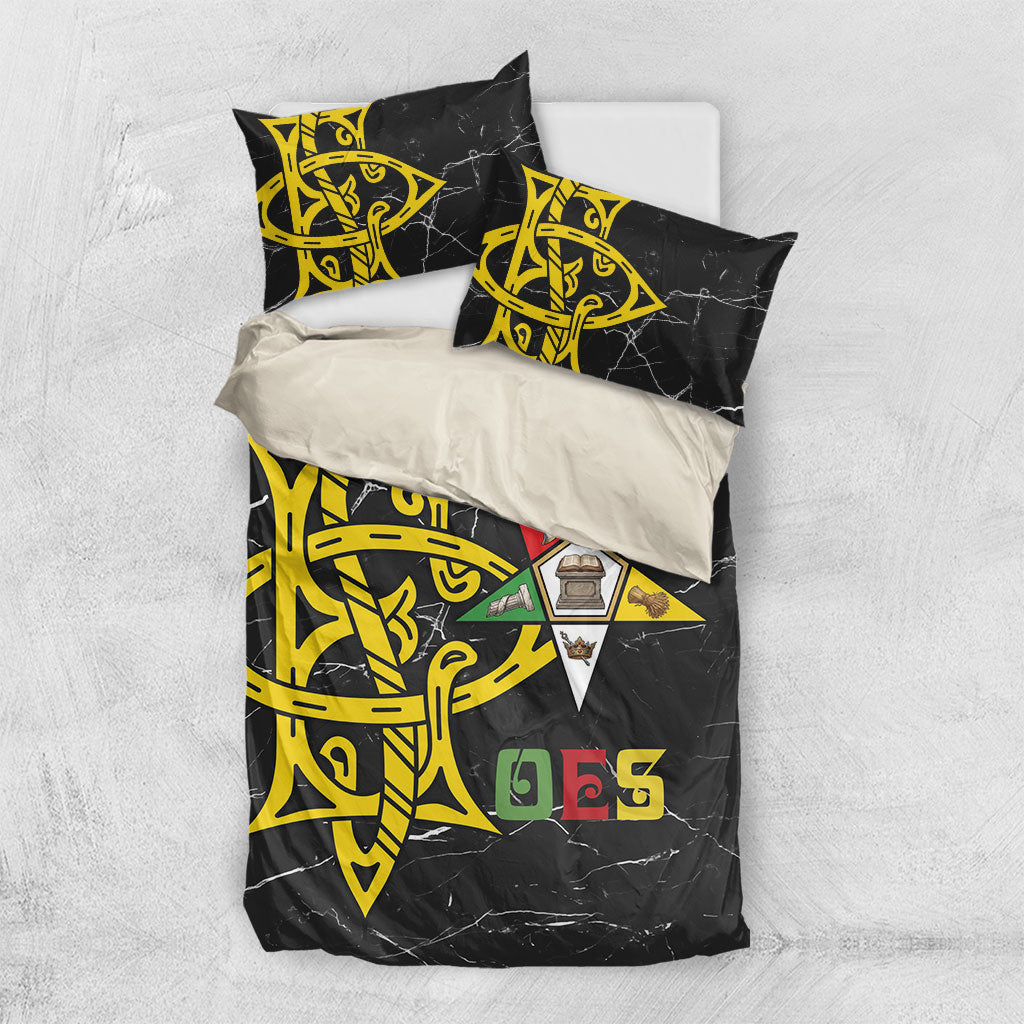 OES Order Of The Eastern Star Bedding Set Five Pointed Star Emblem On Black Marble Texture