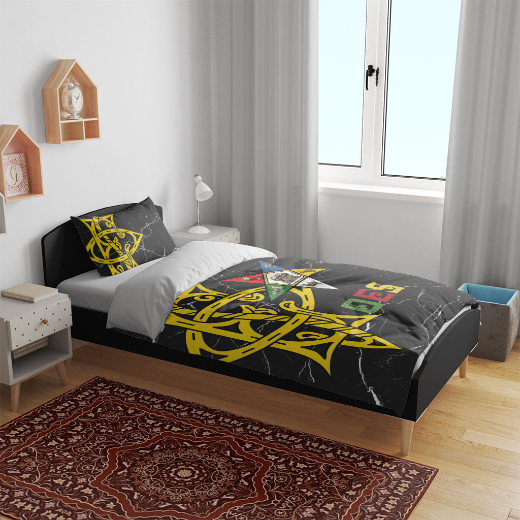 OES Order Of The Eastern Star Bedding Set Five Pointed Star Emblem On Black Marble Texture