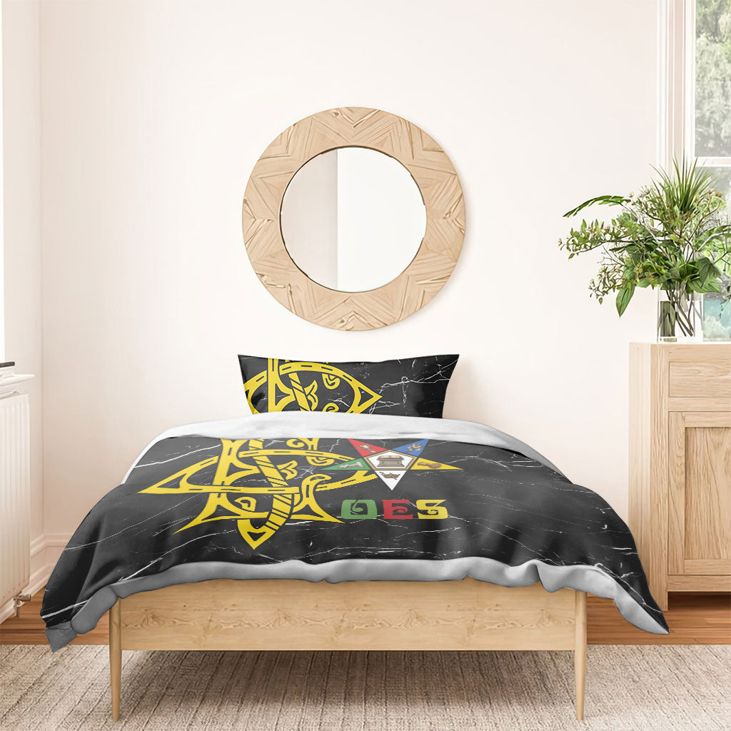 OES Order Of The Eastern Star Bedding Set Five Pointed Star Emblem On Black Marble Texture