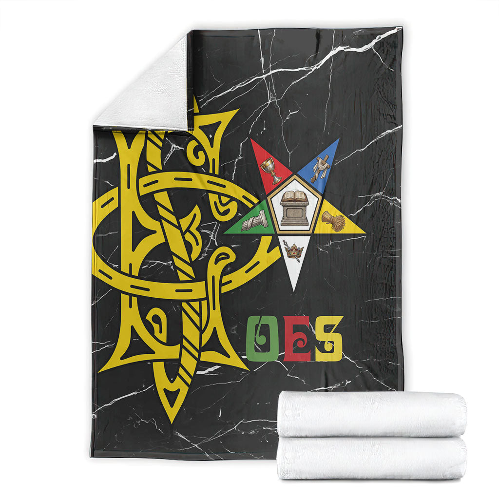 OES Order Of The Eastern Star Blanket Five Pointed Star Emblem On Black Marble Texture