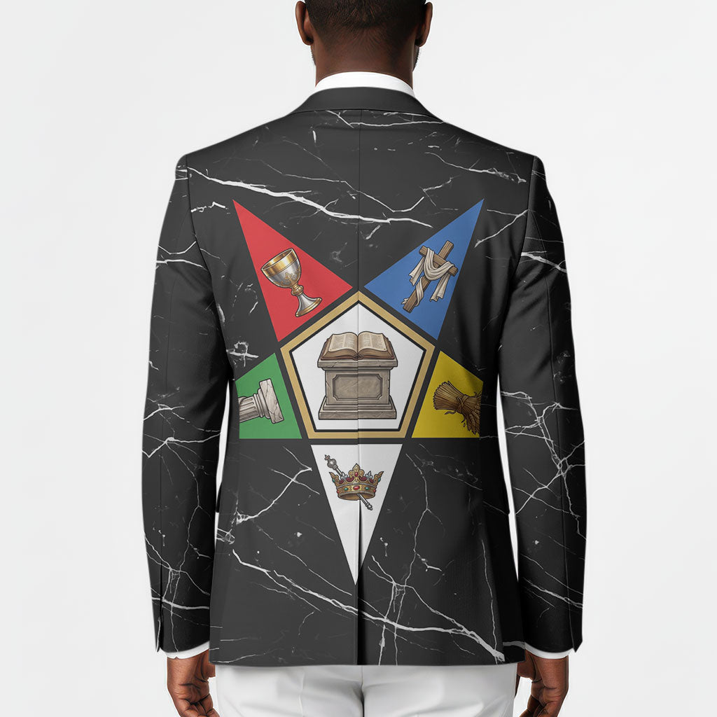 OES Order Of The Eastern Star Blazer Five Pointed Star Emblem On Black Marble Texture