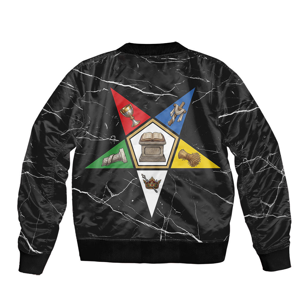OES Order Of The Eastern Star Bomber Jacket Five Pointed Star Emblem On Black Marble Texture