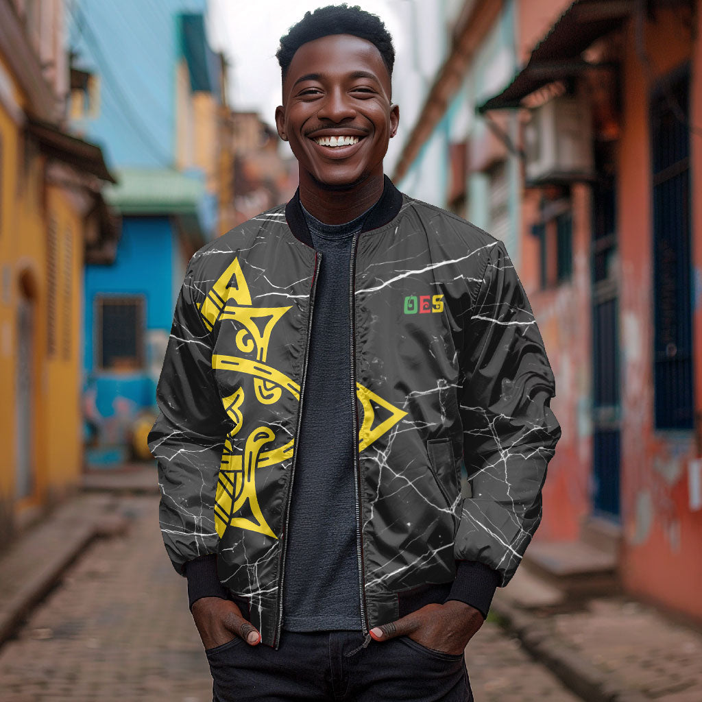 OES Order Of The Eastern Star Bomber Jacket Five Pointed Star Emblem On Black Marble Texture