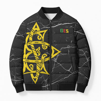 OES Order Of The Eastern Star Bomber Puffer Jacket Five Pointed Star Emblem On Black Marble Texture