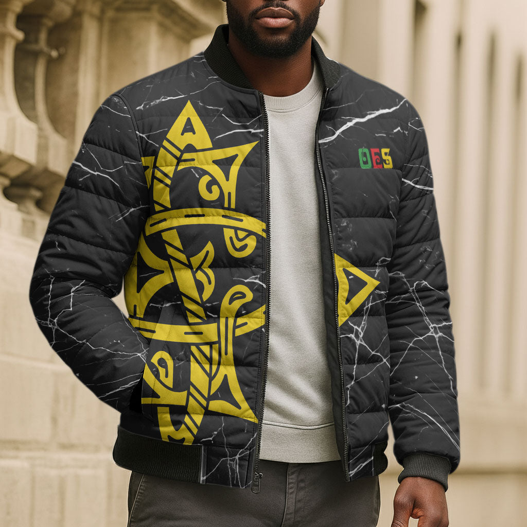 OES Order Of The Eastern Star Bomber Puffer Jacket Five Pointed Star Emblem On Black Marble Texture