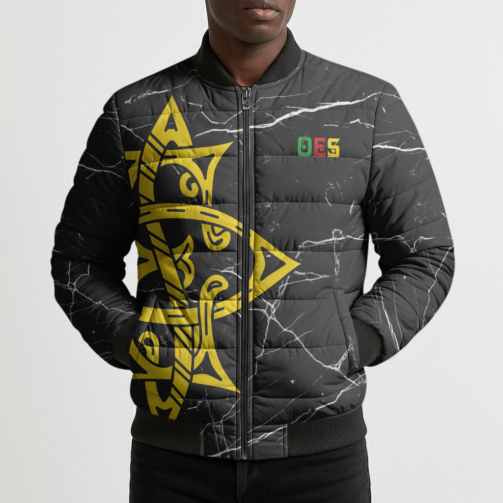 OES Order Of The Eastern Star Bomber Puffer Jacket Five Pointed Star Emblem On Black Marble Texture
