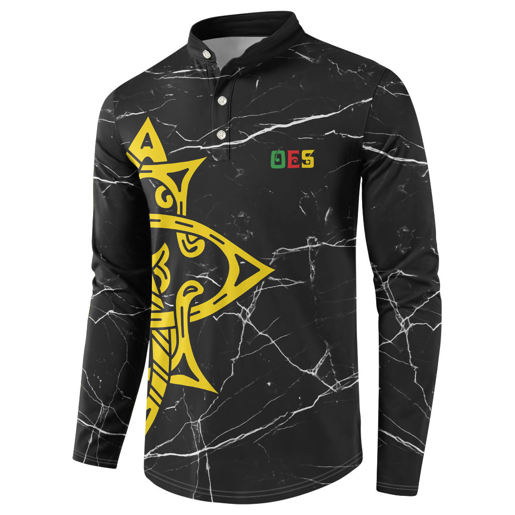 OES Order Of The Eastern Star Button Sweatshirt Five Pointed Star Emblem On Black Marble Texture