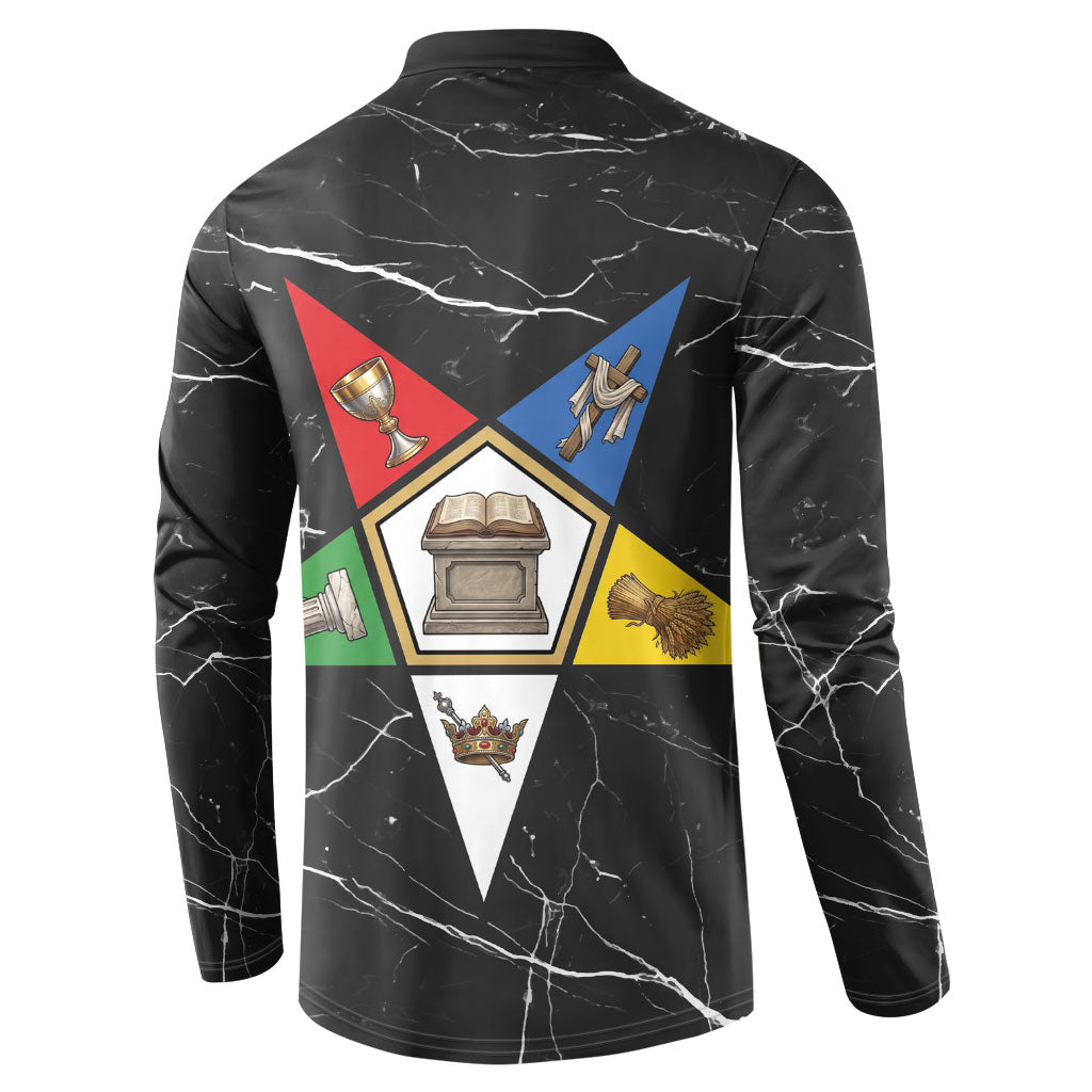 OES Order Of The Eastern Star Button Sweatshirt Five Pointed Star Emblem On Black Marble Texture