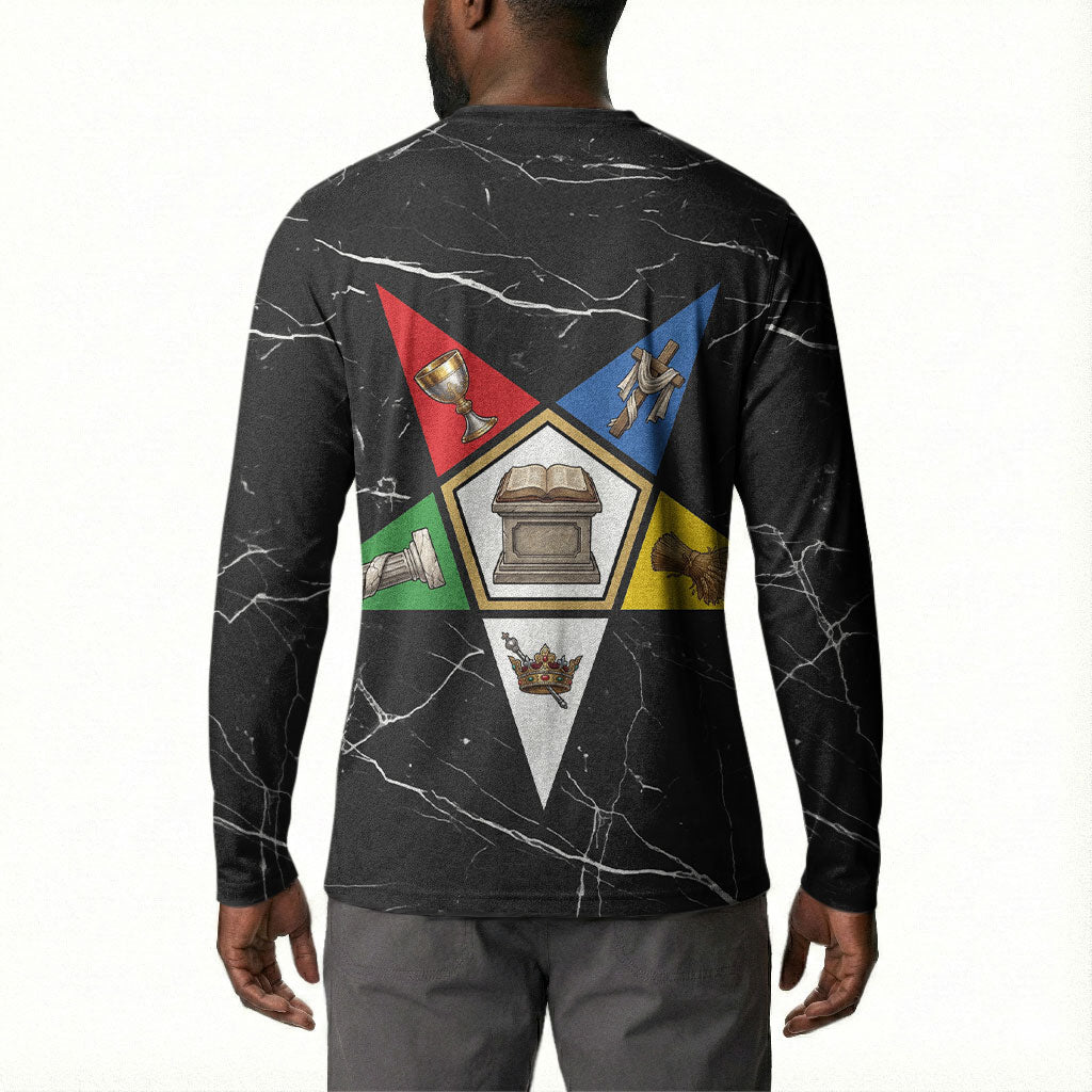 OES Order Of The Eastern Star Button Sweatshirt Five Pointed Star Emblem On Black Marble Texture