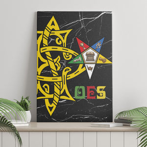 OES Order Of The Eastern Star Canvas Wall Art Five Pointed Star Emblem On Black Marble Texture