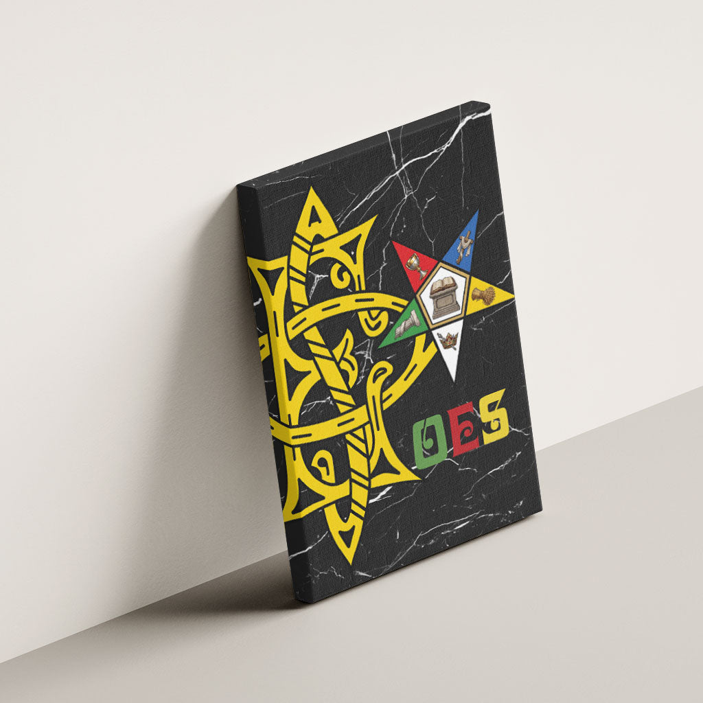OES Order Of The Eastern Star Canvas Wall Art Five Pointed Star Emblem On Black Marble Texture
