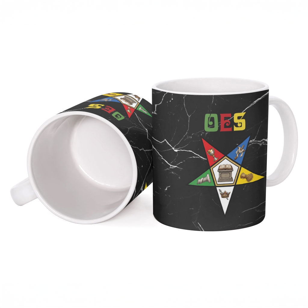 OES Order Of The Eastern Star Ceramic Mug Five Pointed Star Emblem On Black Marble Texture